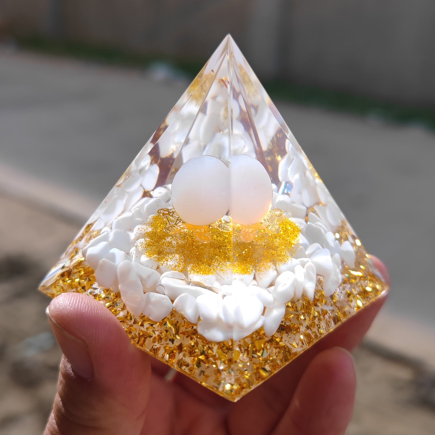 Crystal Ball Stone Pyramid Resin Home Decor Ornament