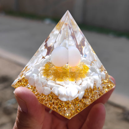 Crystal Ball Stone Pyramid Resin Home Decor Ornament