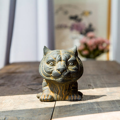 Handcrafted Cast Iron Sculpture Ornament for Office and Home Desktop Display: An Ingenious and Adorable Zodiac Tiger Figurine