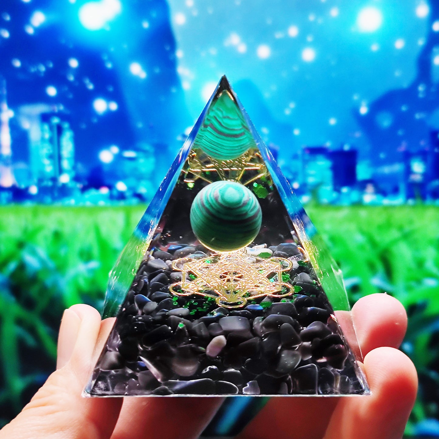 Crystal Ball Stone Pyramid Resin Home Decor Ornament
