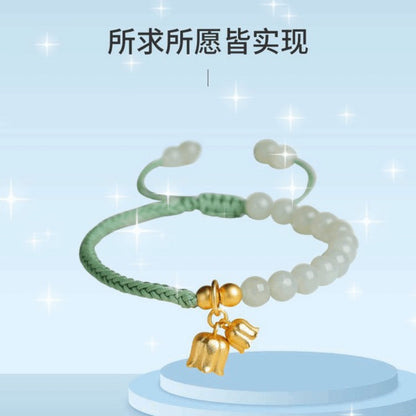 Natural Lily of the Valley Bracelet for Women: Hetian Jade Bead Bracelet