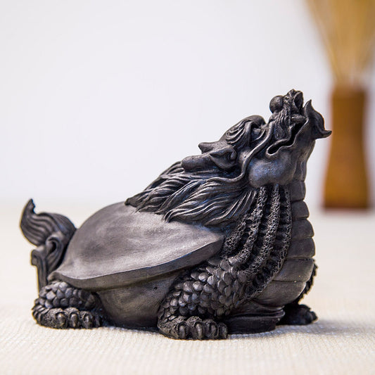 Chinese Vintage-Inspired Creative Cast-Iron Style Desktop Decoration: Auspicious Dragon Turtle Wealth Tea Pet, Handcrafted Ornament and Craft Decoration