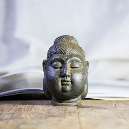 Chinese Zen-Inspired Creative Bodhisattva Buddha Head Ornament, Handcrafted Resin and Cast-Iron Style Home Decor for Study and Desk Display