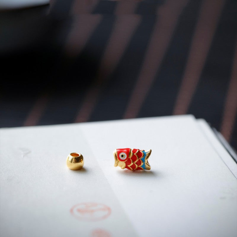 Lapis Lazuli Bracelet with Sand Gold Koi Fish and Spinning Beads
