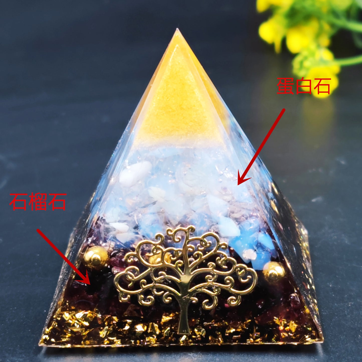 New Crystal Ball Stone Pyramid Home Craft Resin Decor Desktop Ornament