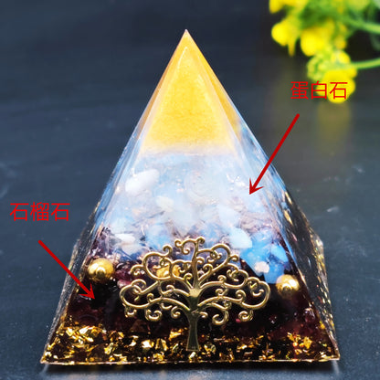 New Crystal Ball Stone Pyramid Home Craft Resin Decor Desktop Ornament