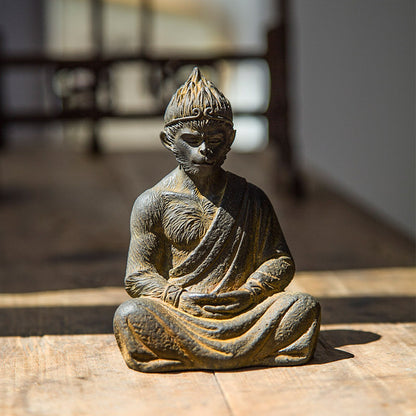 Neo-Chinese warrior Buddha Sun Wukong Monkey desktop iron ornament, home accent, and nourishing tea pet with a Zen-inspired design