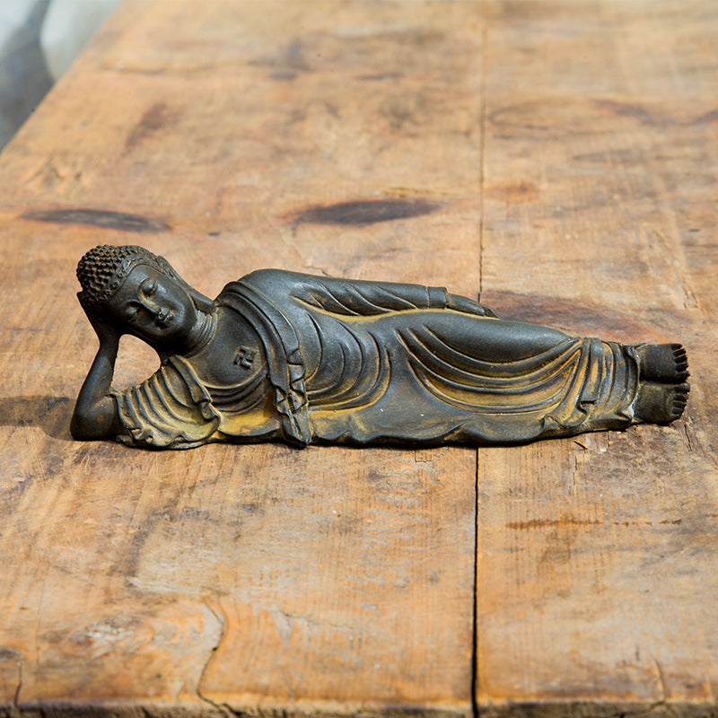 Neo-Chinese Reclining Shakyamuni Buddha Desktop Ornament with Zen Inspiring Design: Handmade Art for Desk and Tea Table Decoration