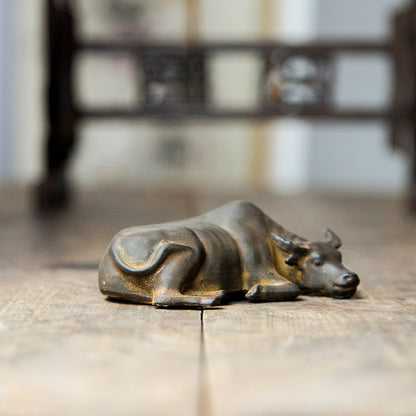 Innovative Rust-Finished Miniature Buffalo Figure in the Chinese Style of Cast Iron