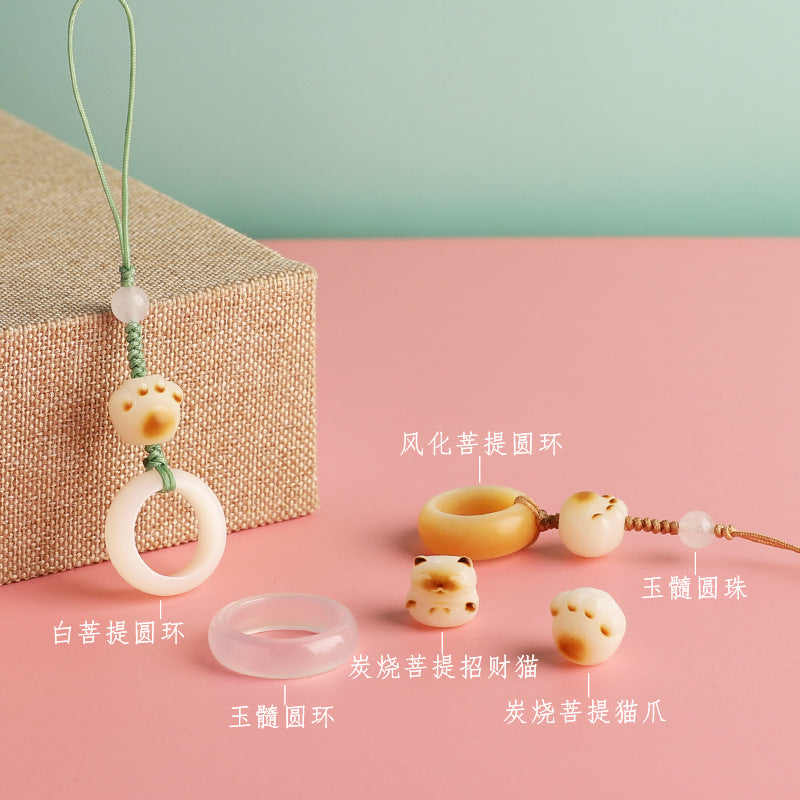 White Bodhi Charcoal-Burned Cat Paw Phone Charm