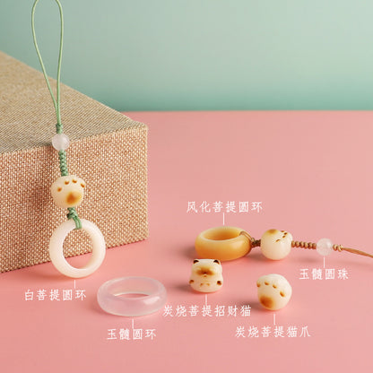 White Bodhi Charcoal-Burned Cat Paw Phone Charm