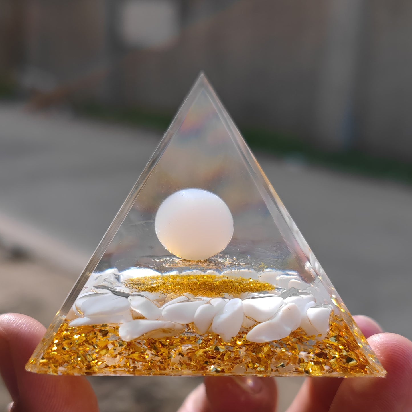 Crystal Ball Stone Pyramid Resin Home Decor Ornament