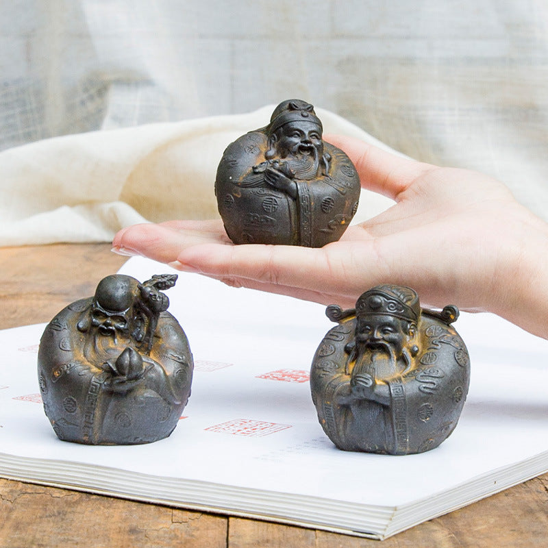 Desktop ornaments of Fu, Lu, and Shou (the Three Star Gods) in the Neo-Chinese style, inspired by cast iron