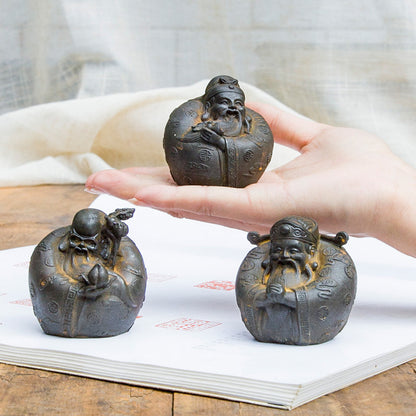 Desktop ornaments of Fu, Lu, and Shou (the Three Star Gods) in the Neo-Chinese style, inspired by cast iron