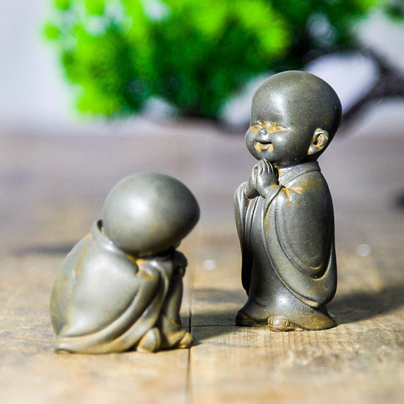 Chinese Zen-Inspired Little Monk Figurine, Amitabha Buddha Desktop Ornament, Tea Pet Craft Decoration