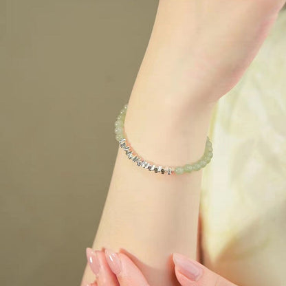 Natural Hetian Jade Bracelet with Small Fresh Style 925 Sterling Silver Bracelet, featuring a few taels of silver.