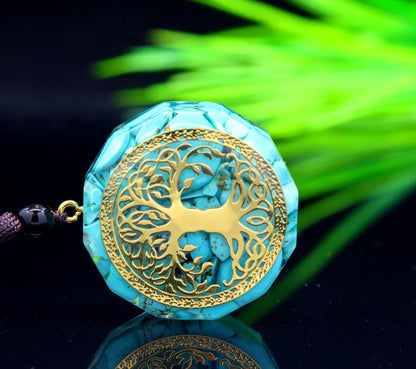 Tree of Life Necklace Pendant Jewelry, Natural Crystal Lapis Lazuli Chip Resin Item