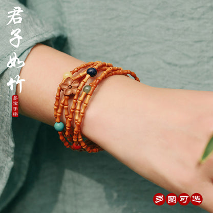 Natural Bamboo-Style Olive Pit Multi-Wrap Single Loop Multi-Treasure Multi-Blessing Bracelet