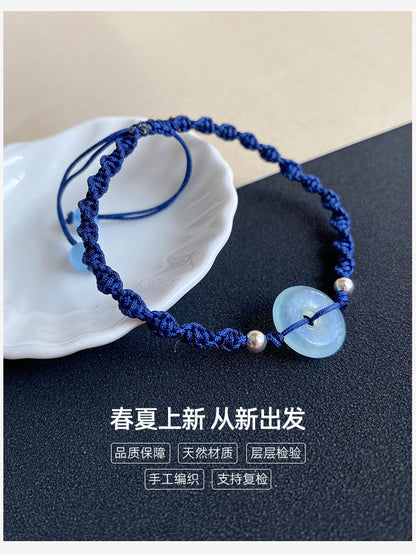 Ice-Transparent Natural Aquamarine Peace Amulet Bracelet