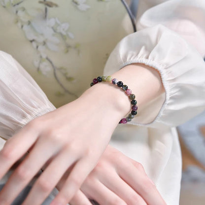 Natural Multicolor Tourmaline Bracelet – Rainbow Crystal Gemstone Charm Bracelet for Attracting Love and Good Fortune