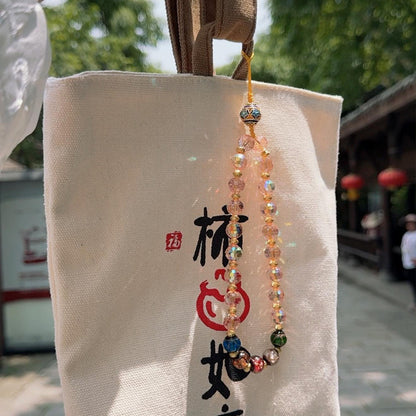 Rainbow Phone Chain Pendant with Incense Ash Glass and Artificial Pink Crystal