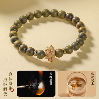 Natural Green Sandalwood Men's Prayer Beads Bracelet for Meditation and Handplay