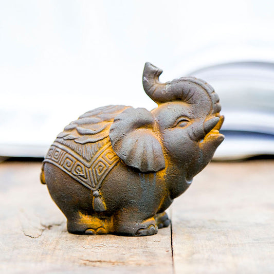 New Chinese-Style National-Inspired Fortune Elephant Ornament, Handcrafted Cast Iron-Like Decor for Study, Tea Pet, and Home Display Craft