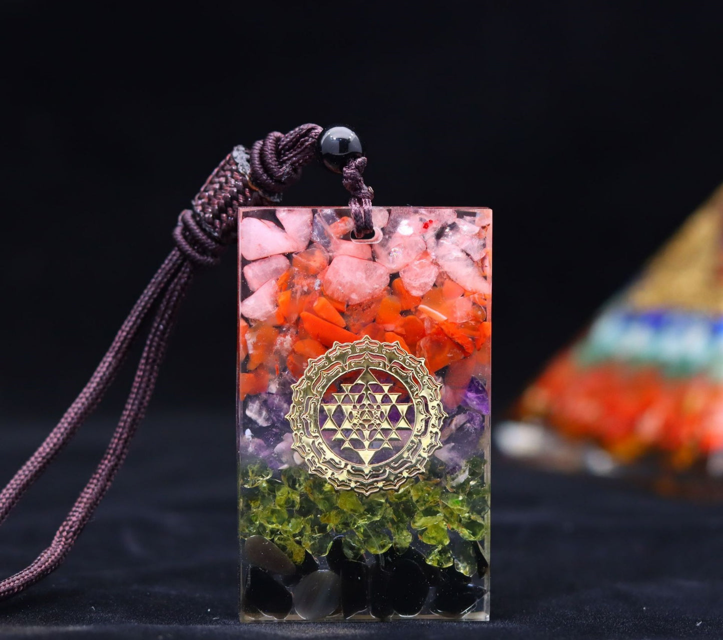 Natural Crystal Stone Epoxy Pendant Necklace