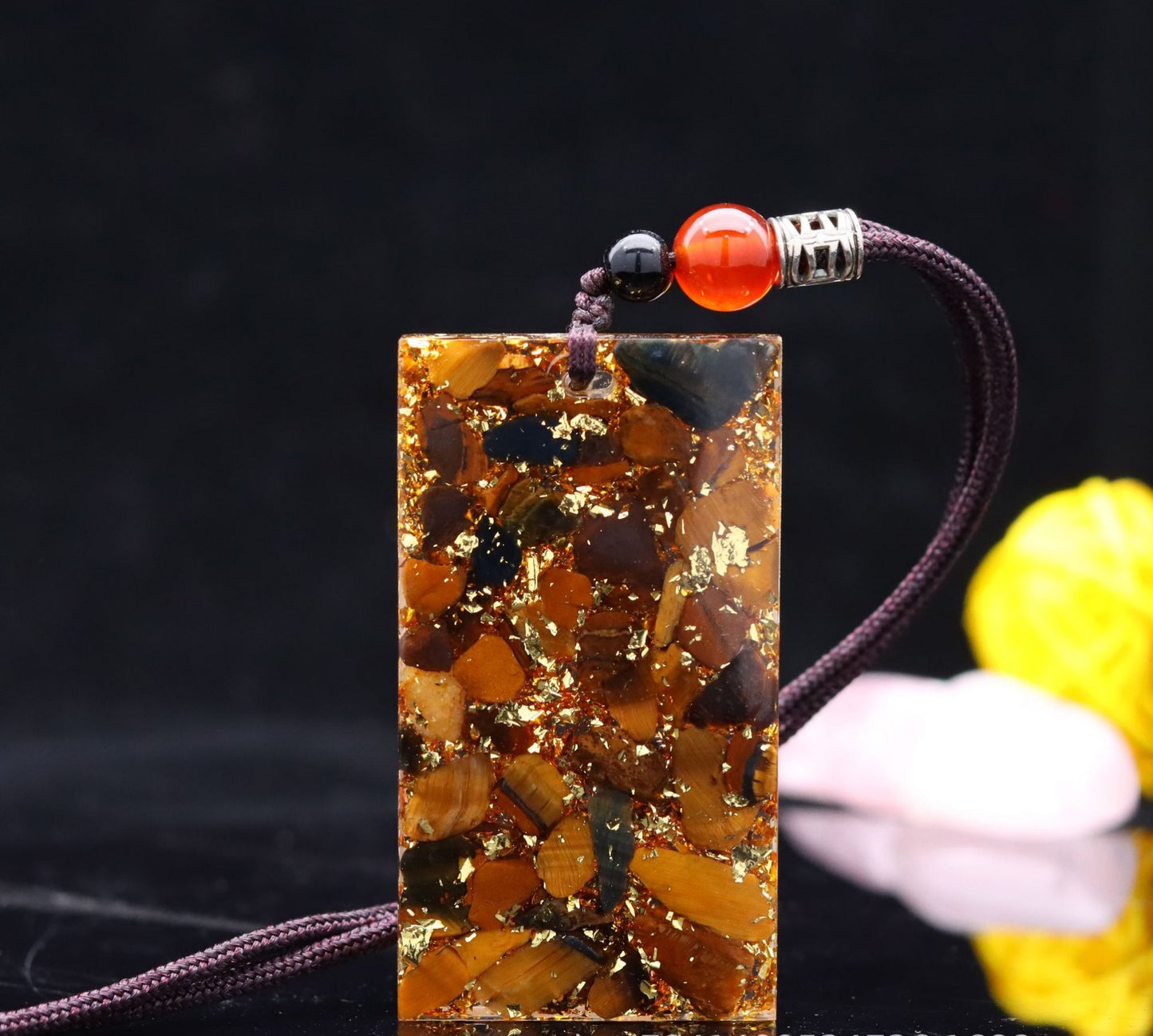 Natural Crystal Stone Epoxy Pendant Necklace
