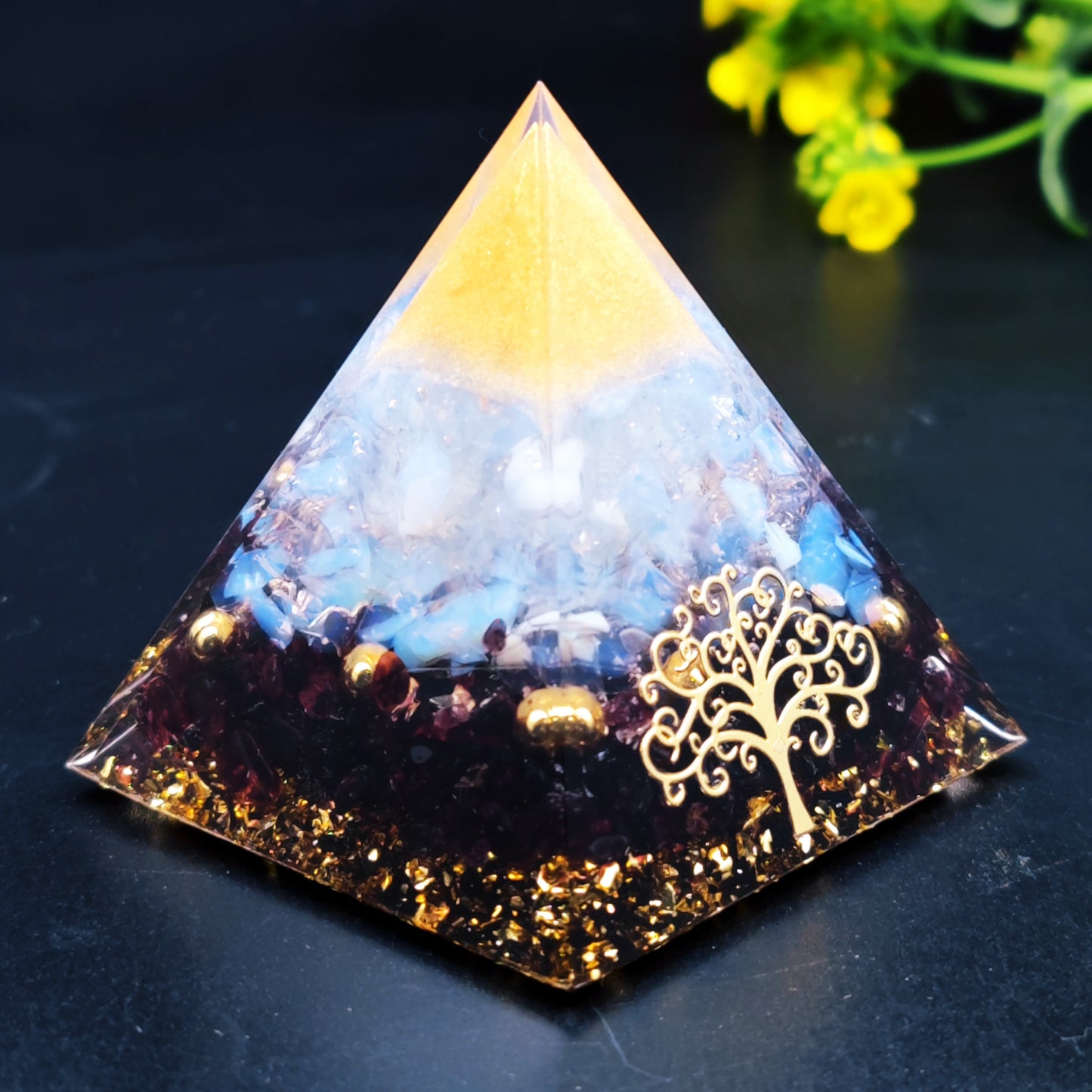 New Crystal Ball Stone Pyramid Home Craft Resin Decor Desktop Ornament