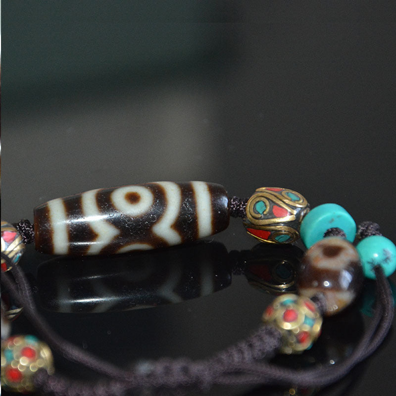 Tibetan Weathered Three-Eyed Dzi Bead Bracelet