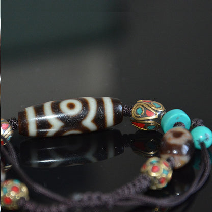 Tibetan Weathered Three-Eyed Dzi Bead Bracelet