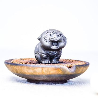 Handmade Sculpture, Creative Faux Cast Iron Mini Tiger Figurine, Chinese Zodiac Tiger, Cute Desktop Ornament