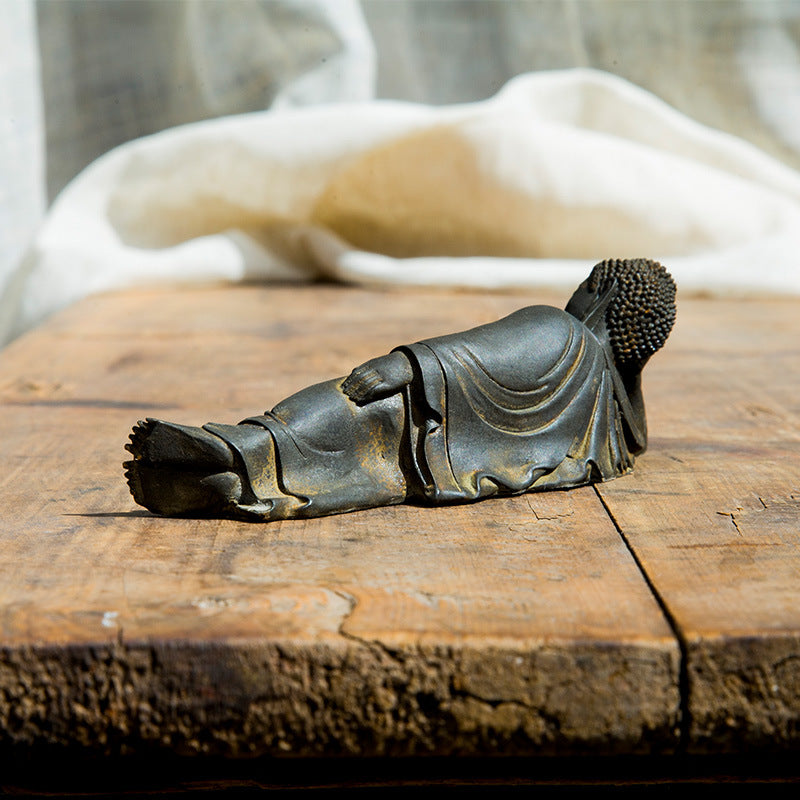 Neo-Chinese Reclining Shakyamuni Buddha Desktop Ornament with Zen Inspiring Design: Handmade Art for Desk and Tea Table Decoration