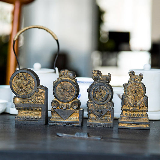 New Chinese-Style National-Inspired Cast Iron Imitation Drum Stone Doorstop Desktop Ornament, Handcrafted Tea Pet in Natural Finish