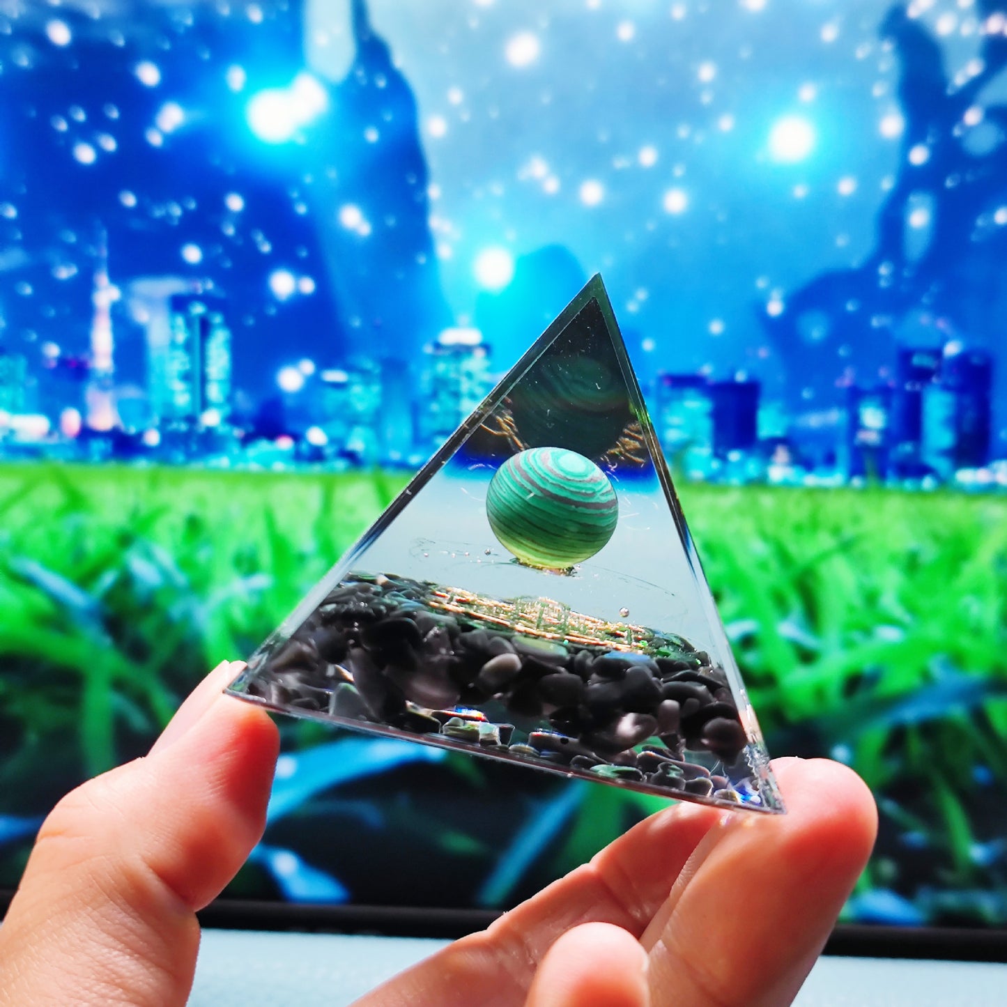 Crystal Ball Stone Pyramid Resin Home Decor Ornament