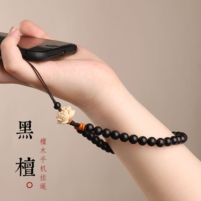 Sandalwood Phone Pendant - Boxwood Lotus, Green Sandalwood, and Rosewood Short Phone Chain Accessory