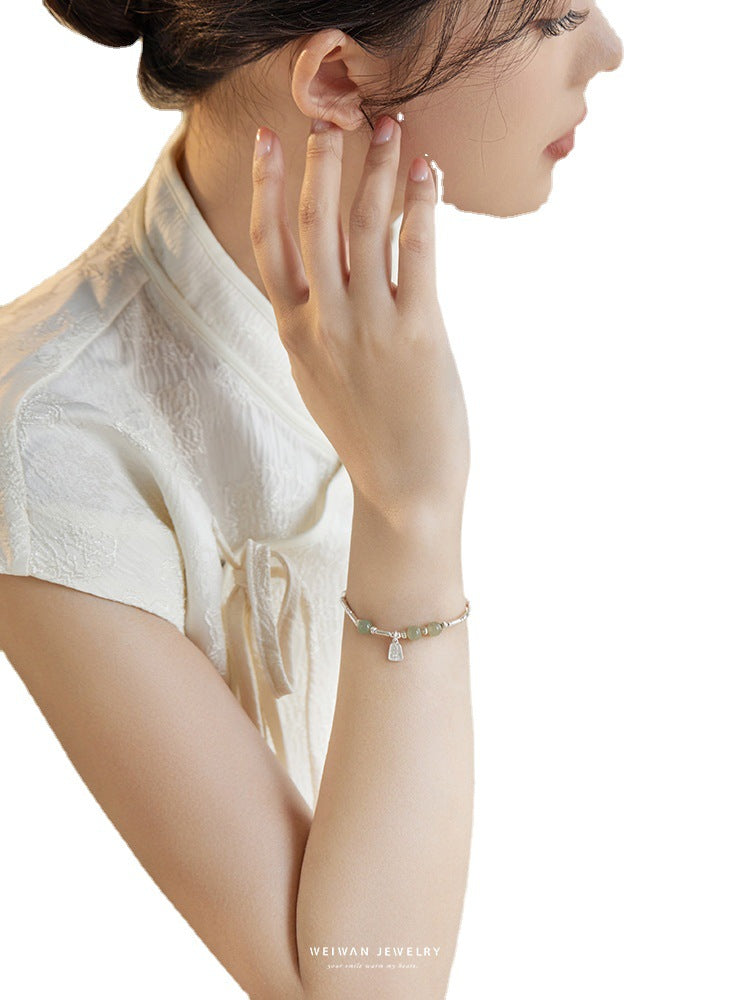 Natural Hetian Jade 925 Sterling Silver Bamboo Joint Bracelet