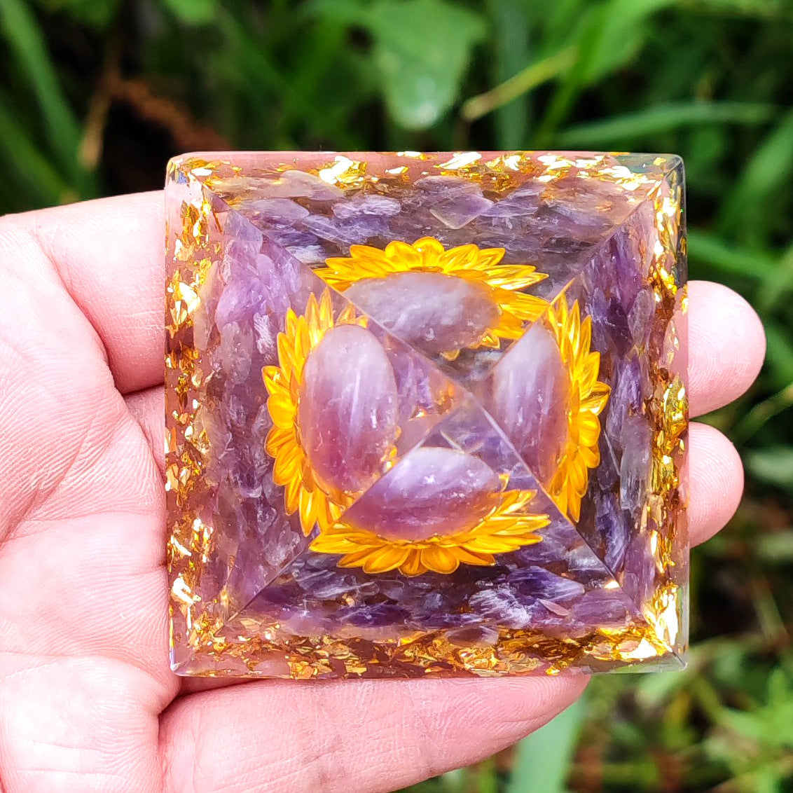 Crystal Ball Stone Pyramid Resin Home Decor Ornament