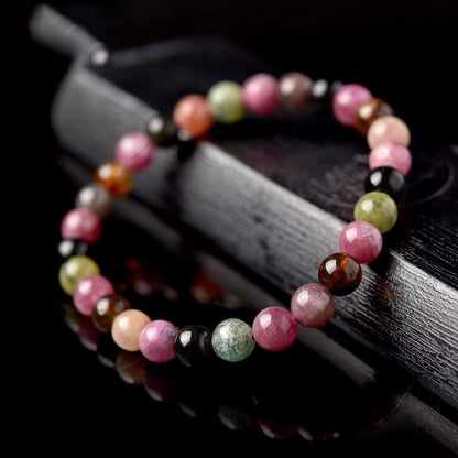 Natural Multicolor Tourmaline Bracelet – Rainbow Crystal Gemstone Charm Bracelet for Attracting Love and Good Fortune