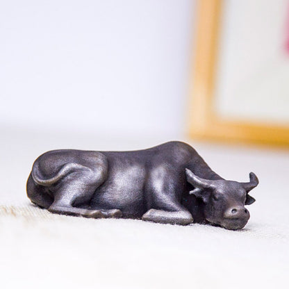 Innovative Rust-Finished Miniature Buffalo Figure in the Chinese Style of Cast Iron