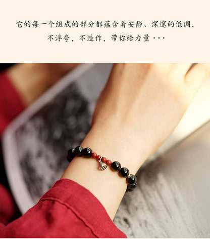 Natural Obsidian Buddha Bead Lotus Pod Bracelet