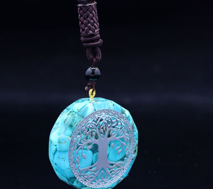 Tree of Life Necklace Pendant Jewelry, Natural Crystal Lapis Lazuli Chip Resin Item