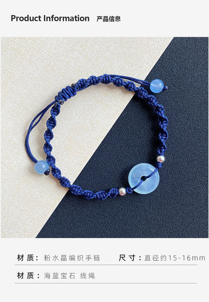 Ice-Transparent Natural Aquamarine Peace Amulet Bracelet