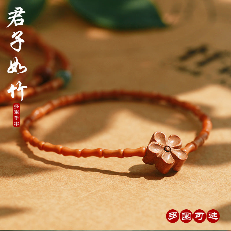 Natural Bamboo-Style Olive Pit Multi-Wrap Single Loop Multi-Treasure Multi-Blessing Bracelet