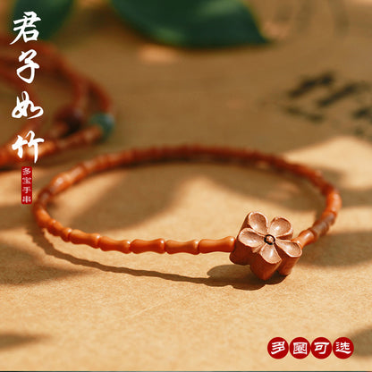 Natural Bamboo-Style Olive Pit Multi-Wrap Single Loop Multi-Treasure Multi-Blessing Bracelet