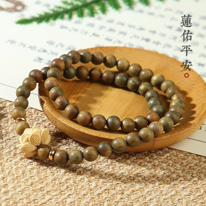 Natural Green Sandalwood Men's Prayer Beads Bracelet for Meditation and Handplay