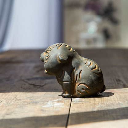 Handmade Sculpture, Creative Faux Cast Iron Mini Tiger Figurine, Chinese Zodiac Tiger, Cute Desktop Ornament