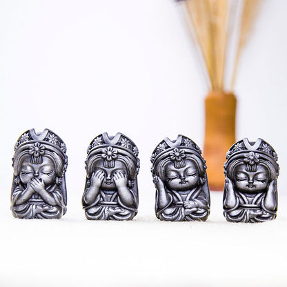 New Chinese-Style National-Inspired "Four-No Zakiram Zen Ornament," Handcrafted Cast Iron-Like Decor for Study, Tea Pet, and Home Display