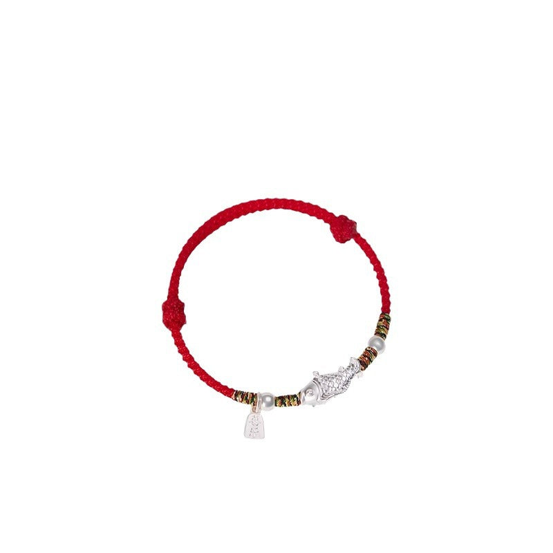 Koi Fish Fortune Pendant Silver Bracelet